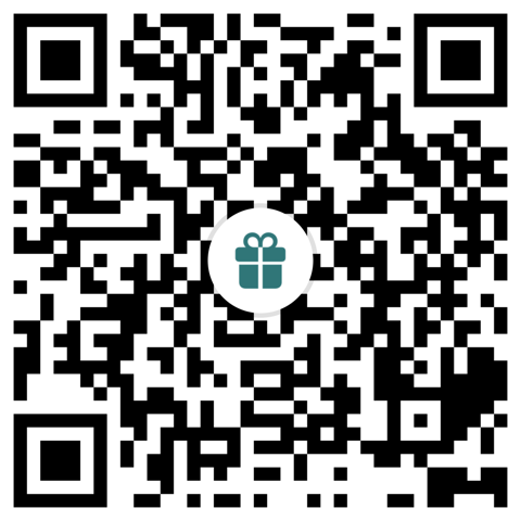 QR code with a gift picture at the center, for a gift tag