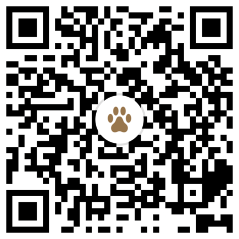 QR code with a paw print picture at the center, for a pet ID tag