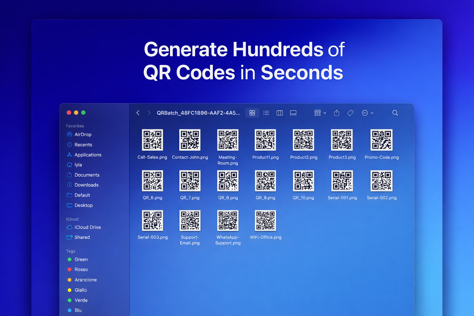 Batch QR code generation - generate hundreds of QR codes at once