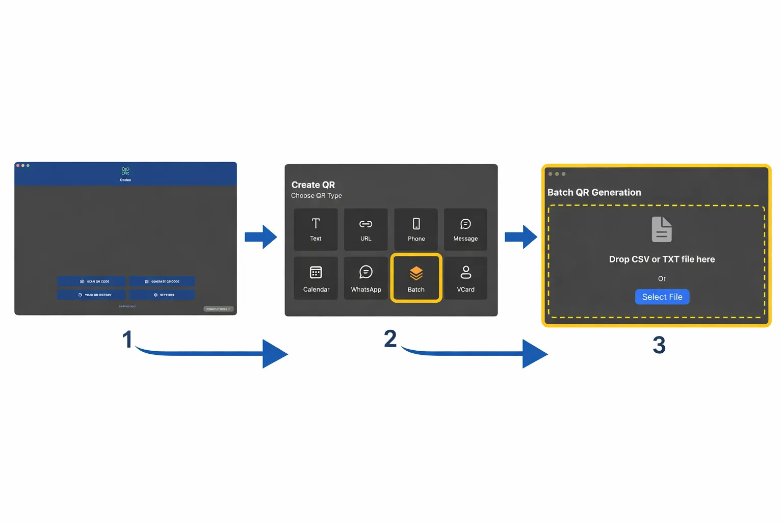 How to access batch QR generation in Codex QR