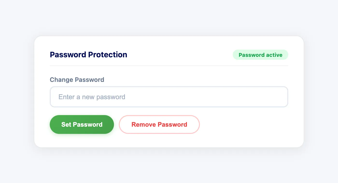 Editing password protection settings on an existing QR code