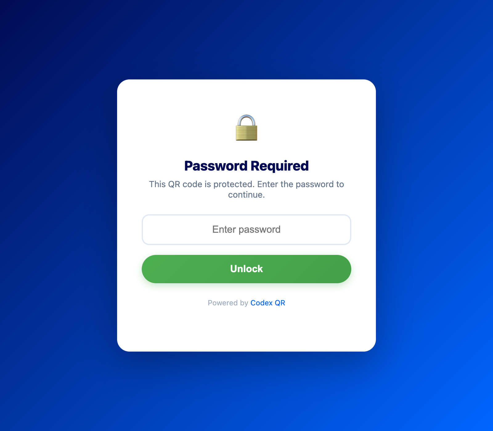 Password entry screen shown when scanning a protected QR code