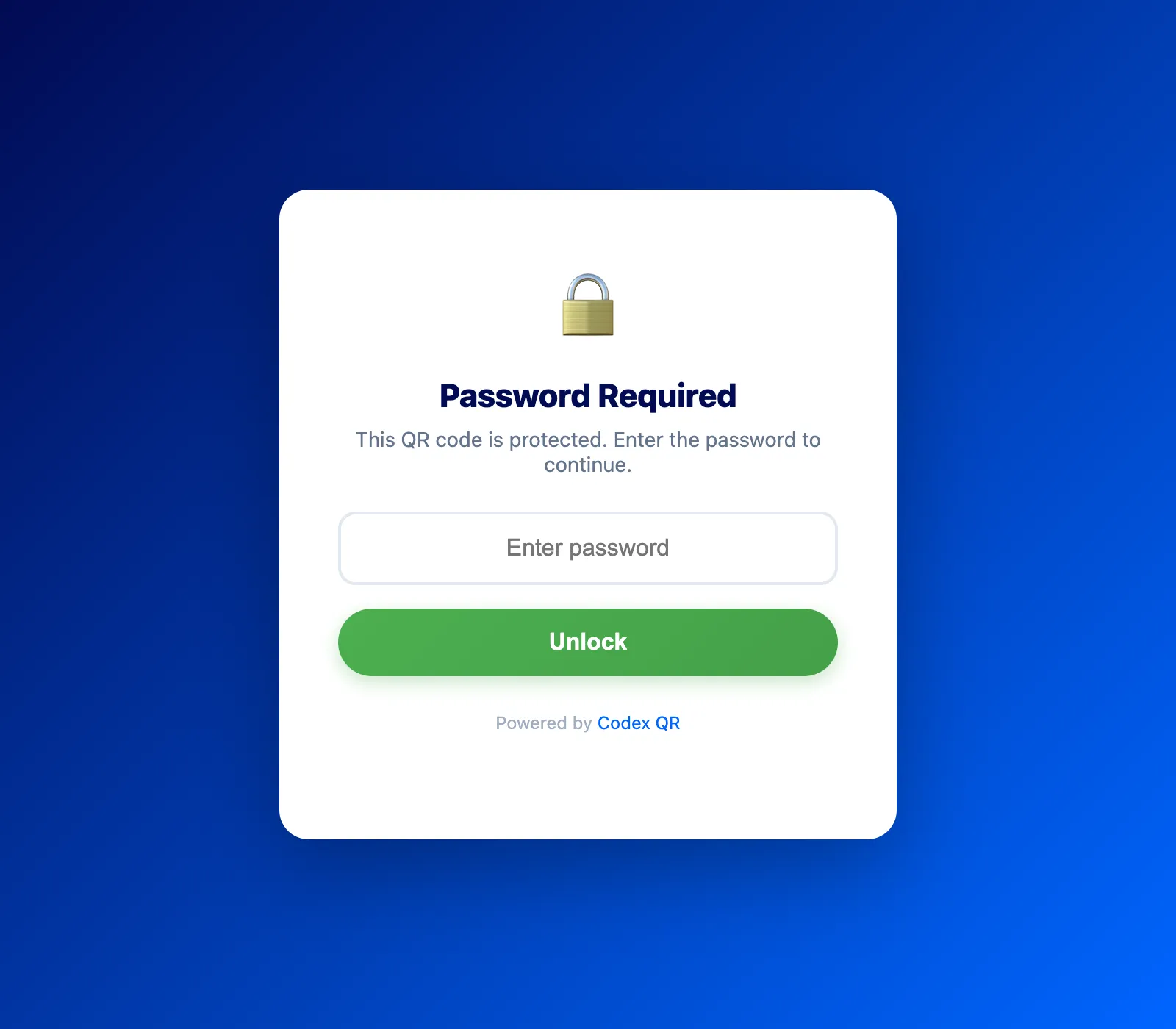 Password entry screen shown when scanning a protected QR code