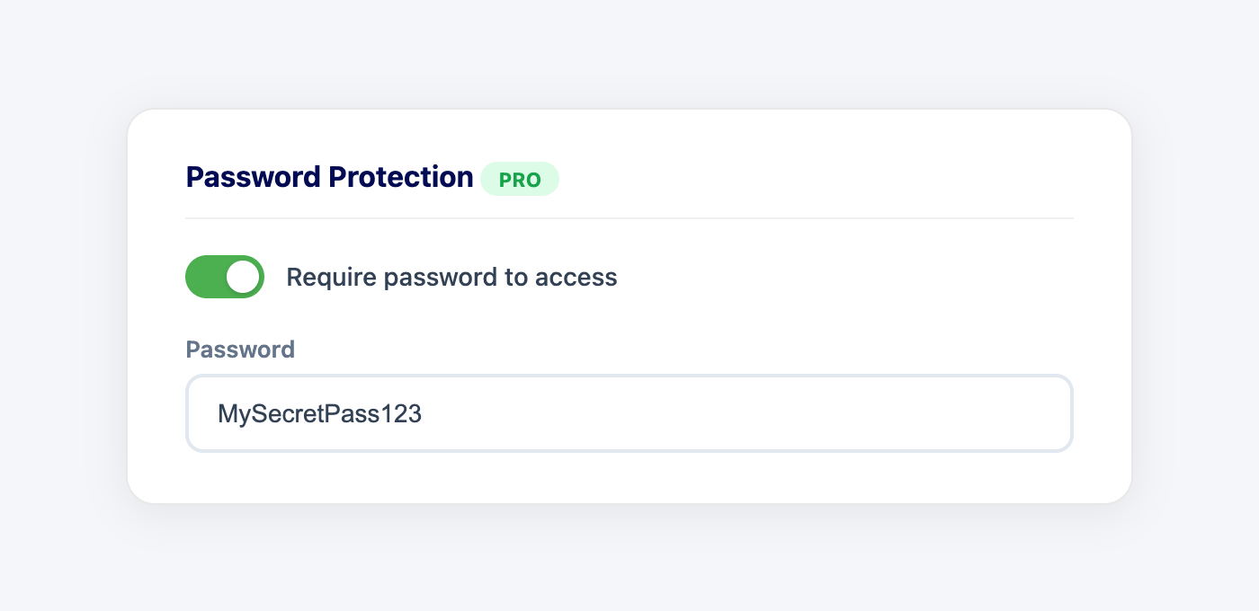 Password protection toggle enabled on the QR code creation page