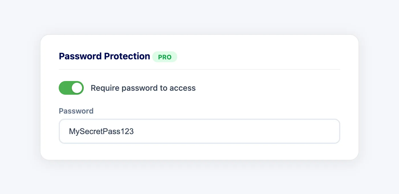 Password protection toggle enabled on the QR code creation page
